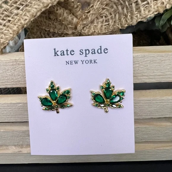 Kate Spade Green/Gold Leaf Earrings - Picture 1 of 4
